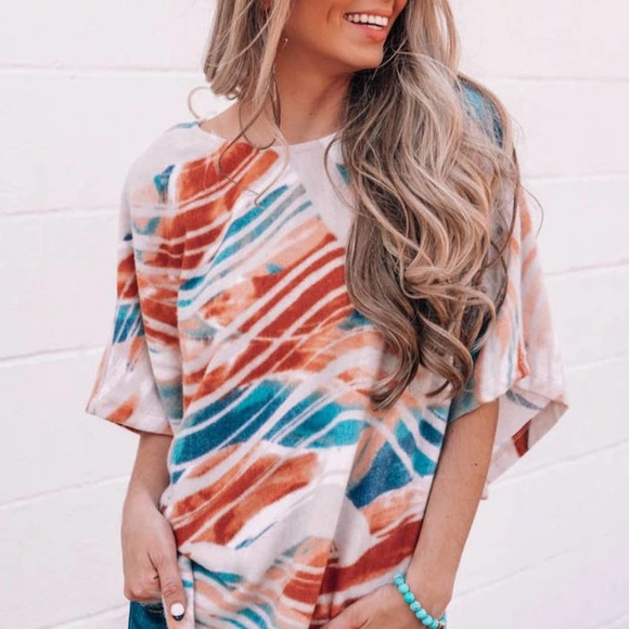 TIE-DYE PRINT 3/4 DOLMAN SLEEVE CHIC FLOWY TOP SIZE XL - Picture 4 of 6